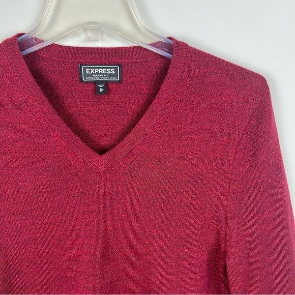Express Merino Wool V Neck Sweater Heather Red XS Career Business Office Preppy - Picture 2 of 10